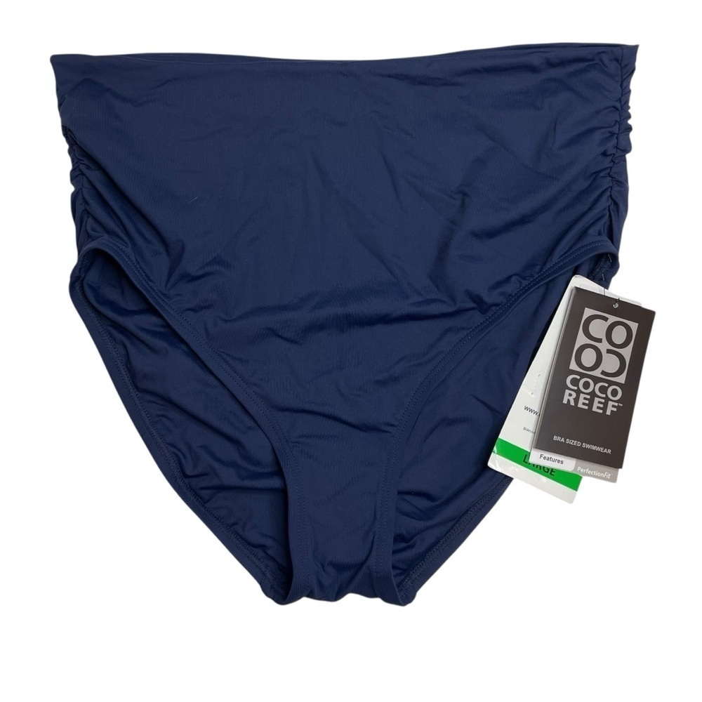 Coco Reef Impulse Rollover High Waist Bikini Bottom Navy Captain Large New